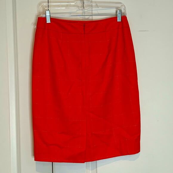 Pendleton Coral Orange Windowpane Plaid Wool Pencil Skirt 6 Petite - Picture 3 of 8